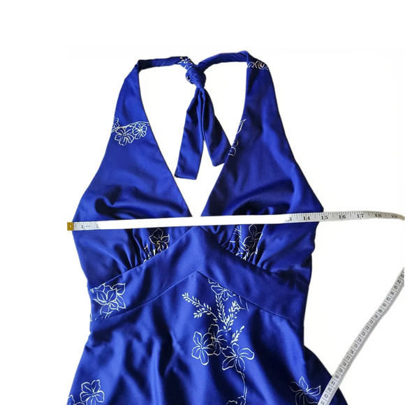 Nani Of Hawaii Vintage Elegant Blue and Cream Floral Maxi Halter Dress - Picture 10 of 15